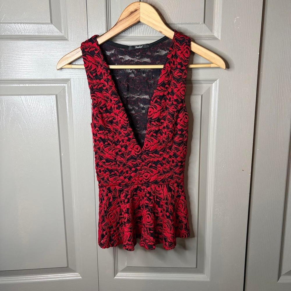 Papaya Red Black Floral Lace Mini Dress V-Neck Open Back Goth Party Womens Small